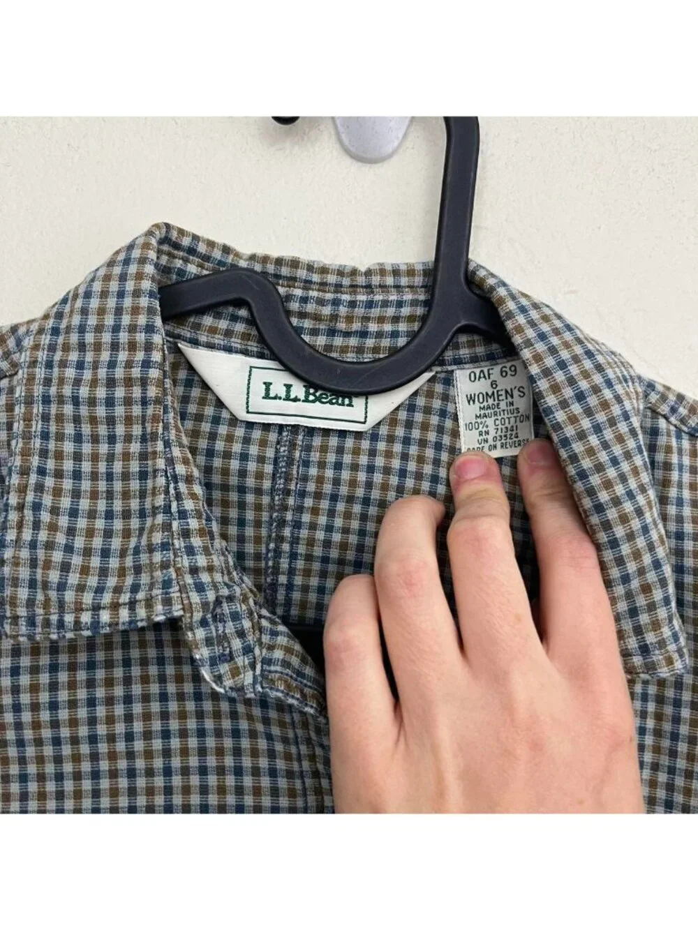 vintage ll bean blue brown cotton plaid essential basic button up shirt - Picture 8 of 8